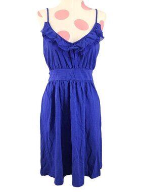 Women's Banana Republic Sundress Large 100% Cotton Spaghetti Strap Blue Ruffle